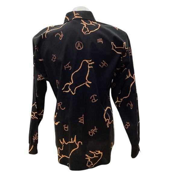 Vintage Roper Women’s Top Size M Button Down Cotton Bull Motif Black And Orange - Picture 3 of 4